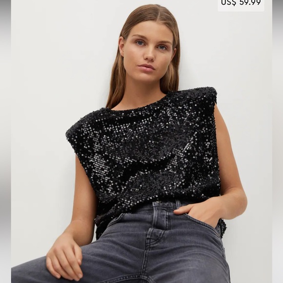 NWT Mango black sequin top. Size M/L - Picture 3 of 9